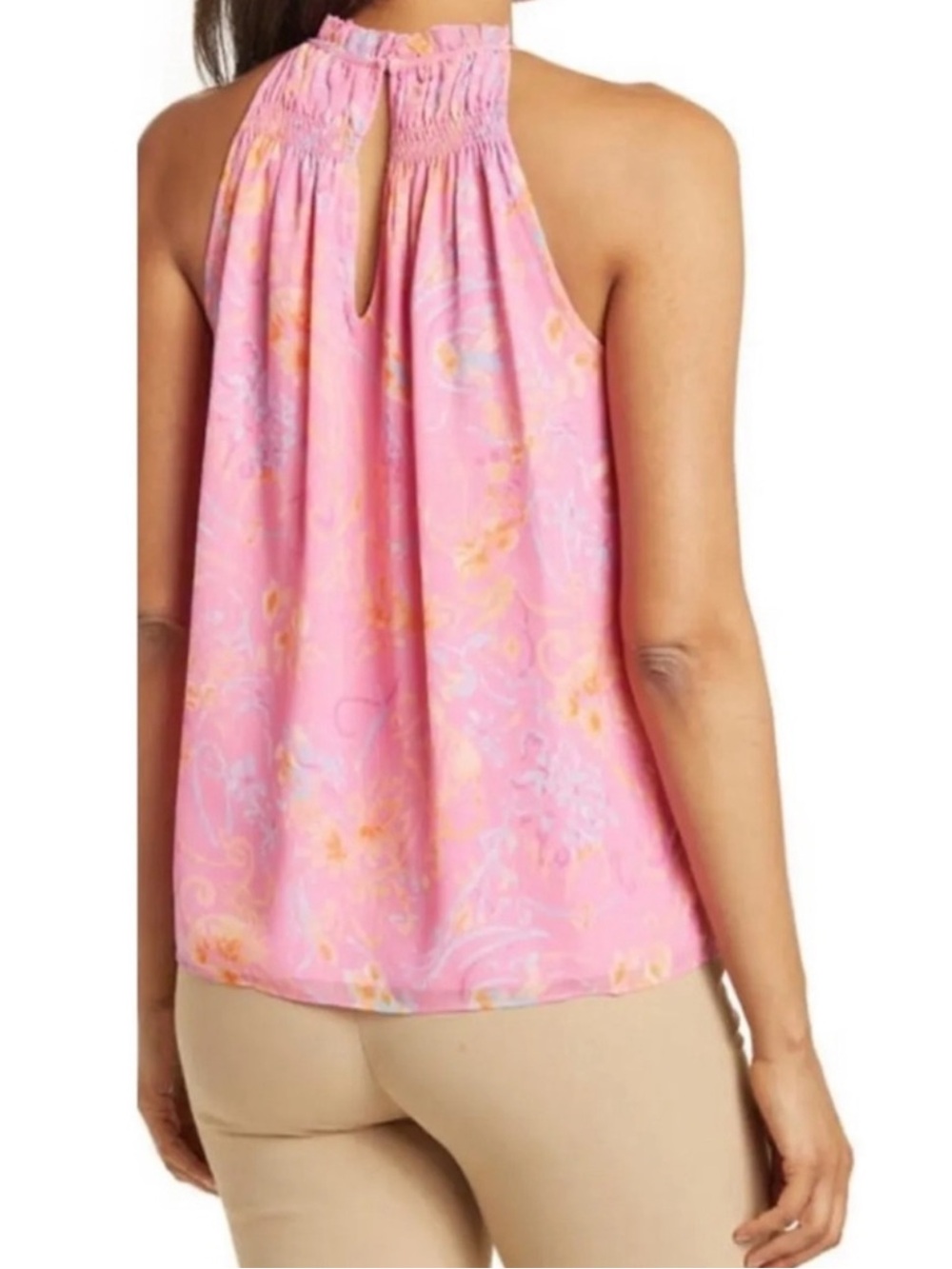 Ramy Brook Harlie Paisley Halter Neck Tank Top, Pink sz XS - Picture 2 of 5